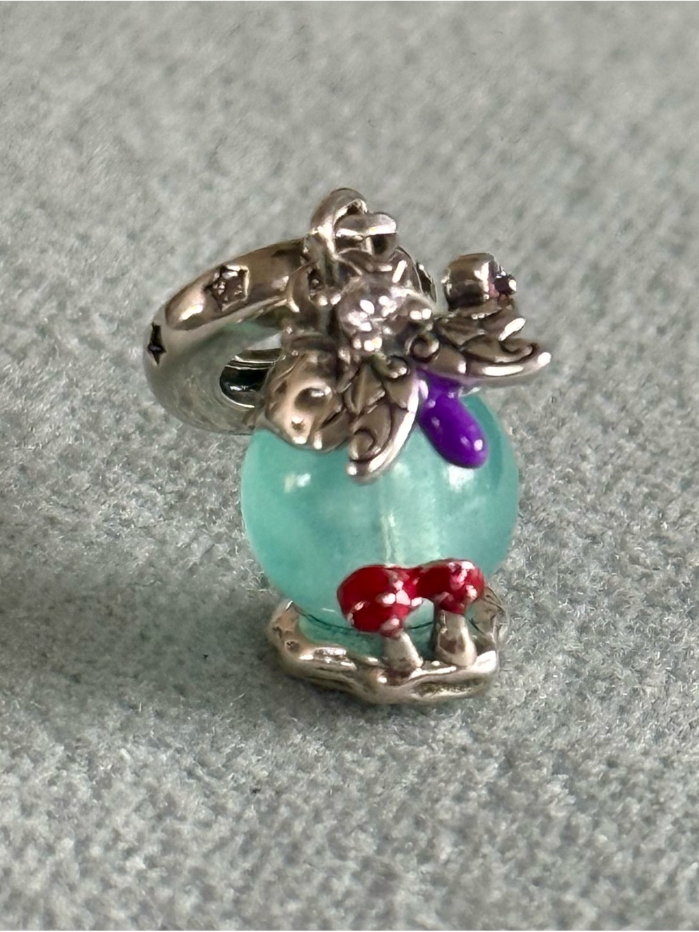 Floral round Murano dangle Charm -glow in the dark- fit Pandora